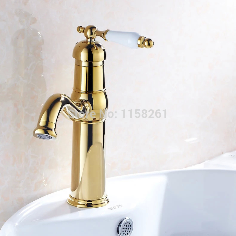 contemporary concise bathroom faucet golden polished brass basin sink faucet single handle water taps hj-6630k