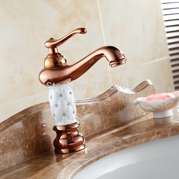 diamond faucet rose gold finish bathroom basin faucet kitchen sink mixer tap single handle al-7201e