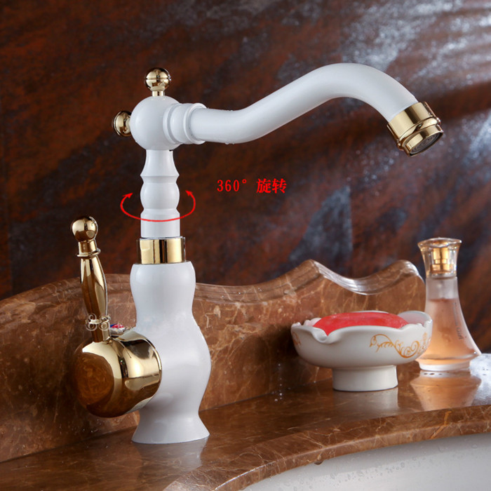 europe luxury pastoral kitchen mixer taps grilled white paint copper gold-plated faucets bathroom vanities tap lx-2128a
