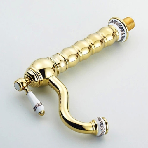 luxury golden deck mounted brass bathroom sink faucets single handle heightening long neck basin mixer taps jcs-5868k