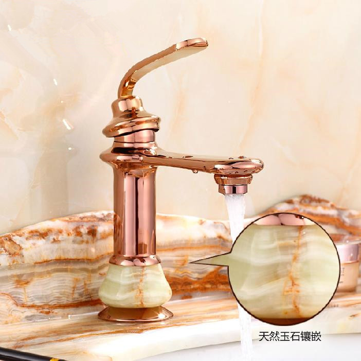 luxury golden polished natural jades bathroom basin sink faucet mixer tap single handle deck mounted jr-004e