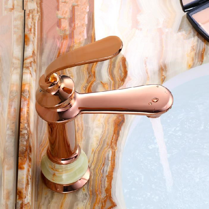 luxury golden polished natural jades bathroom basin sink faucet mixer tap single handle deck mounted jr-004e
