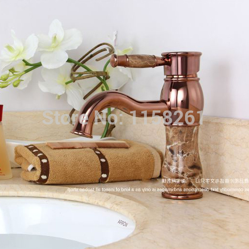 luxury rose golden solid brass bathroom basin faucet single handle with marble basin mixer banheiro torneira q-12