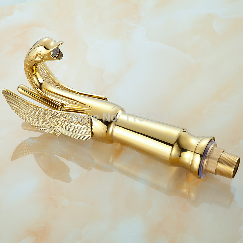 new design luxury copper and cold taps swan faucet gold plated wash basin faucet mixer taps hj-36k