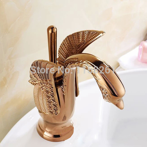 new design luxury copper and cold taps swan faucet rose gold plated wash basin faucet mixer taps hj-35e
