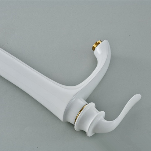 ! new white paint bathroom basin faucet golden spout sink mixer tap single handle yls5889-22e