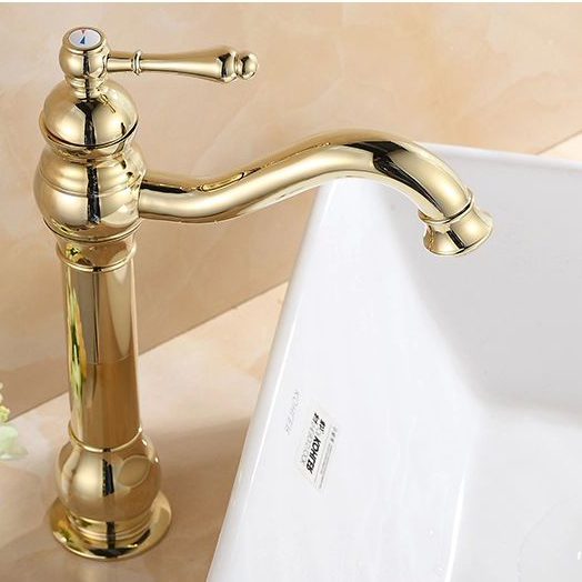 new whole promotion solid brass deck mounted waterfall bathroom faucet single handle golden mixer se-1305ck - Click Image to Close
