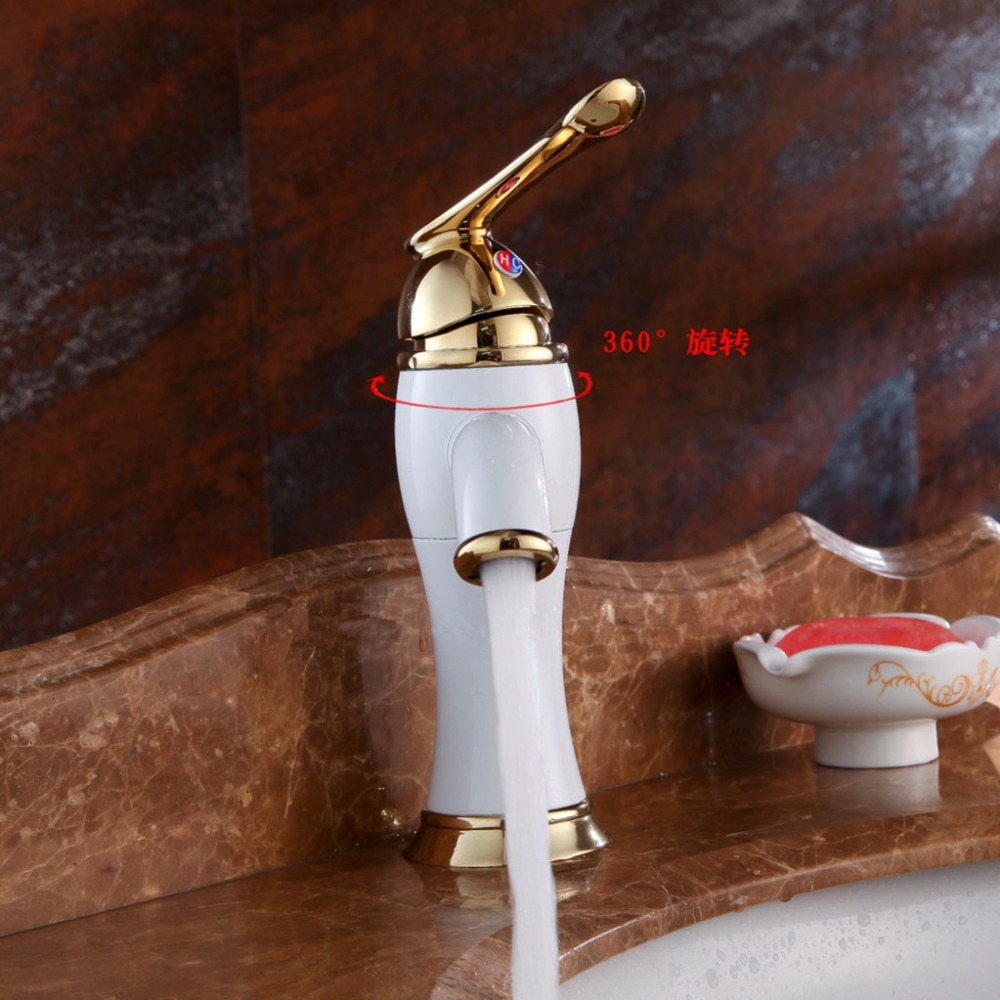 polished grilled white paint brass bathroom sinks faucet 360 degree rotating bathroom basin mixer tap lx-2112