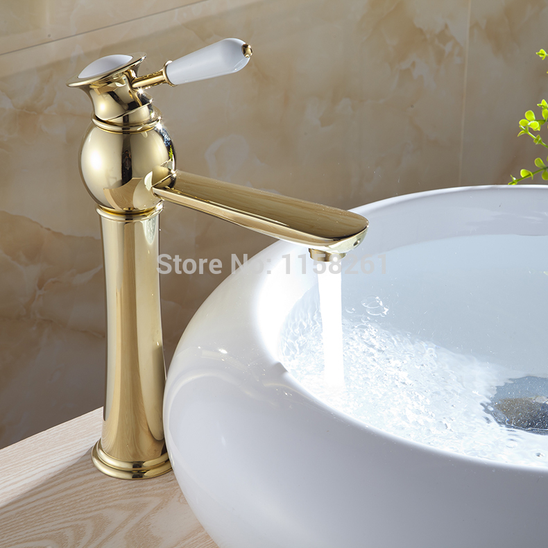 promotion new golden brass bathroom basin faucet single handle hole sink mixer tap al-7508k