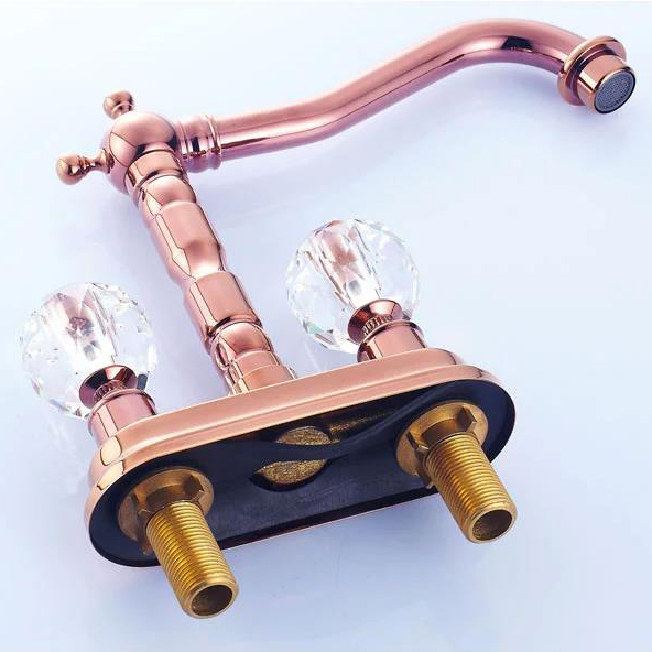 rose golden brass deck mounted crystal handles bathroom vessel sink basin faucet mixer taps 9304m