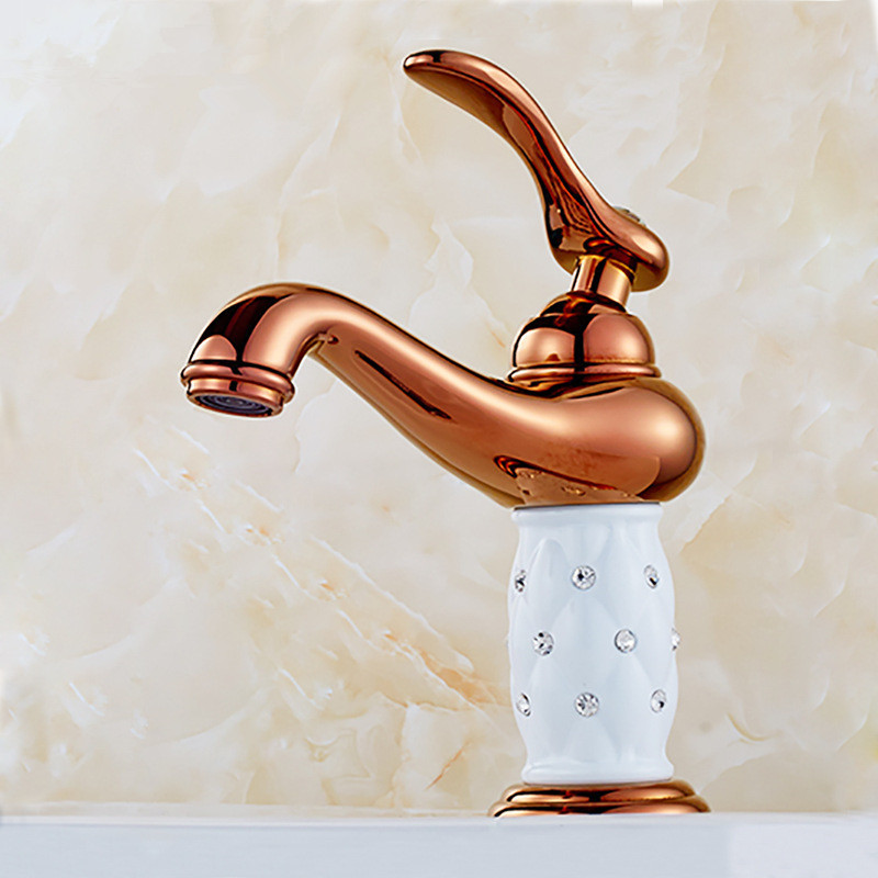 rose golden finish luxury bathroom basin faucet with diamond vanity sink mixer water tap oyd006e