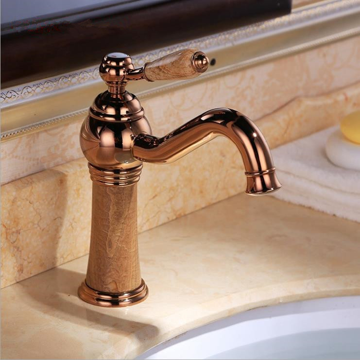 single handle single hole bathroom basin sink faucet rose golden polished mixer tap solid brass deck mount jr-101e