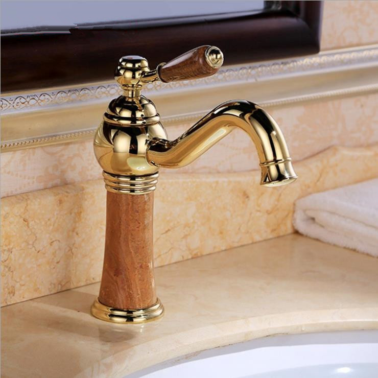 solid brass gold bathroom sink basin faucet mixer sanitary ware tap lavatory gilded faucets jr-101k