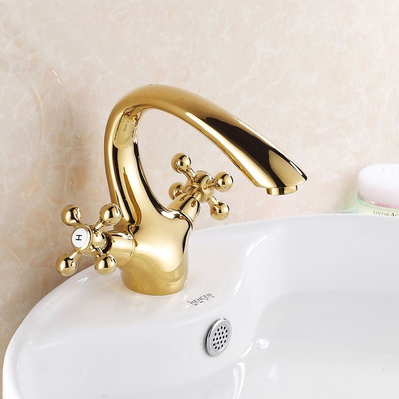 torneiras banheiro bathroom faucet mixers golden finish brass basin sink faucet dual handle bath mixer taps 6652k