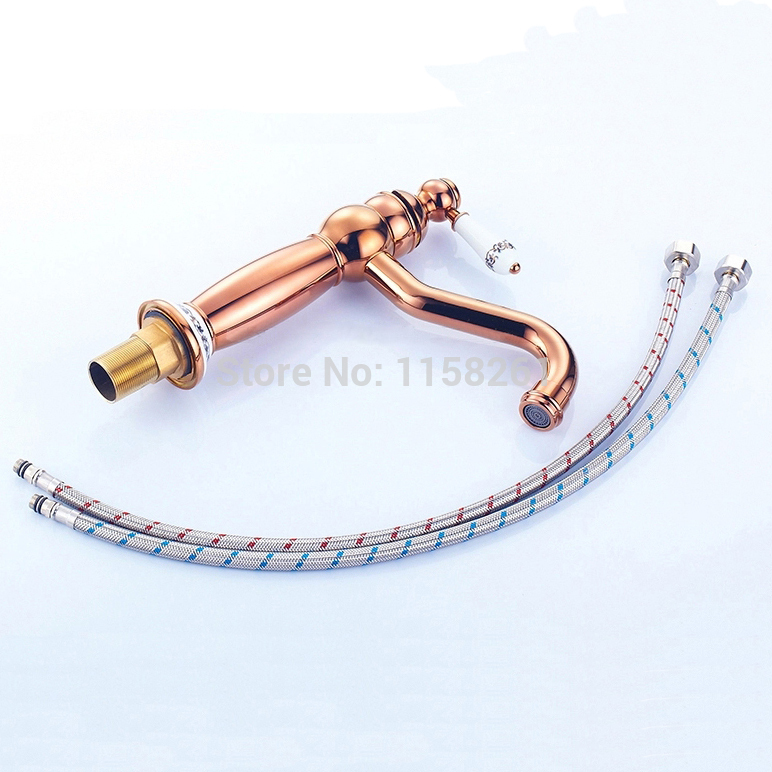 water tap for bathroom/ basin sink tap,single lever single hole deck mounted basin rose golden faucet m-27e