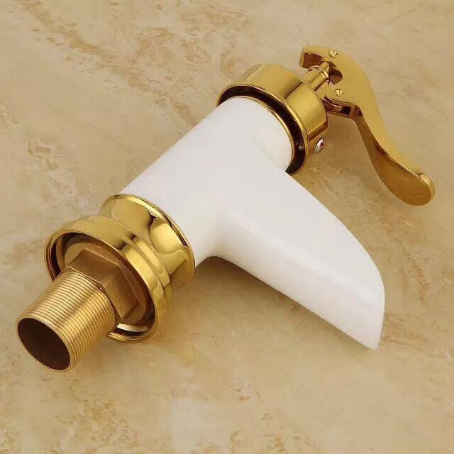 waterfall bathroom faucet single handle sink faucet grilled white paint brass basin faucet qx-9030
