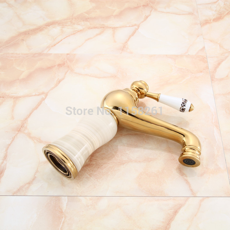 ! waterfall golden bathroom basin faucet white and blue porcelain handle deck mounted yb-338k - Click Image to Close