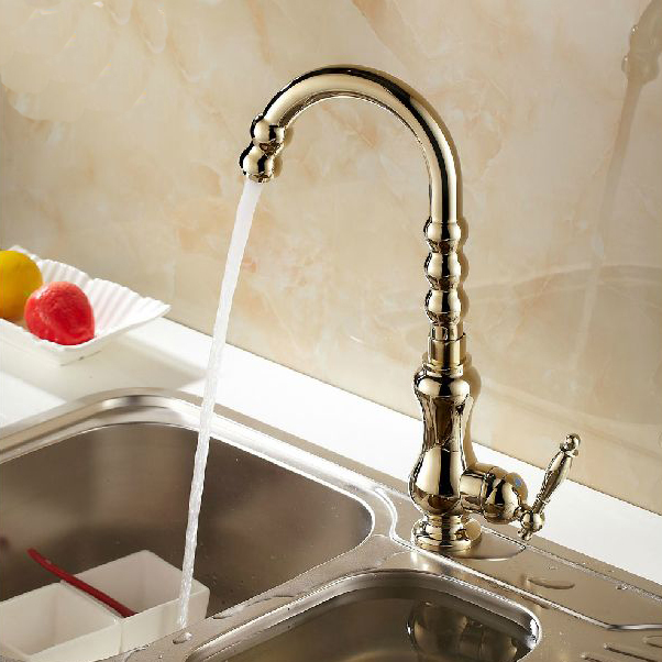 fashion gold kitchen swivel basin sink deck mounted single hole single handle faucet tap torneira cozinha8828
