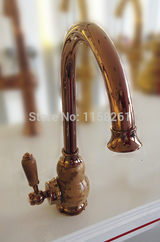 rose gold finish brass torneira cozinha with marble kitchen faucet/single handle basin sink mixer taps u-03