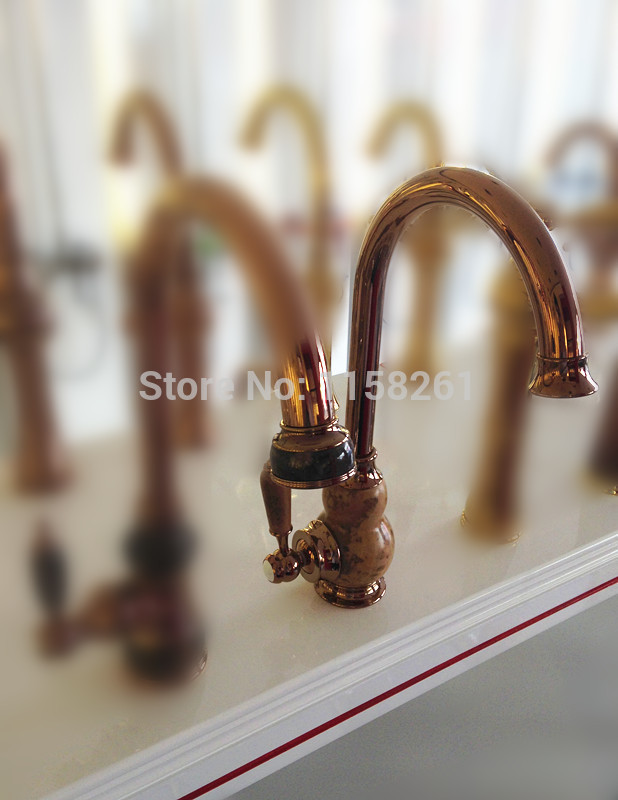 rose gold finish brass torneira cozinha with marble kitchen faucet/single handle basin sink mixer taps u-03