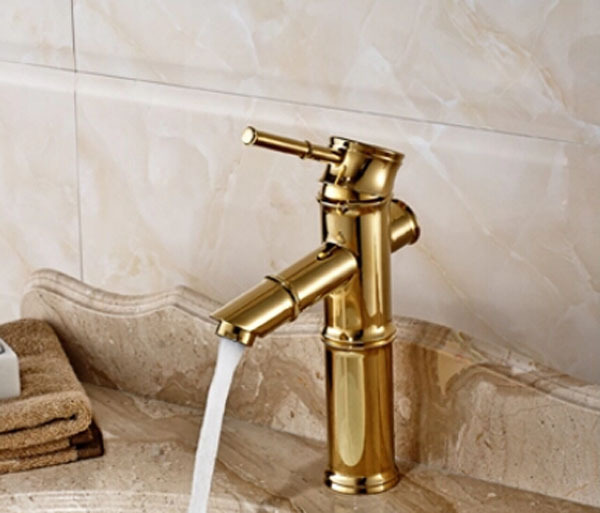 bamboo golden basin faucet bathroom sink mixer tap w/ and cold hose
