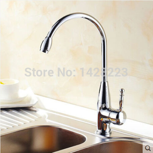 fashion chrome & golden deck mounted long neck swivel spout kitchen mixer faucet and cold water 6-pattern for choice
