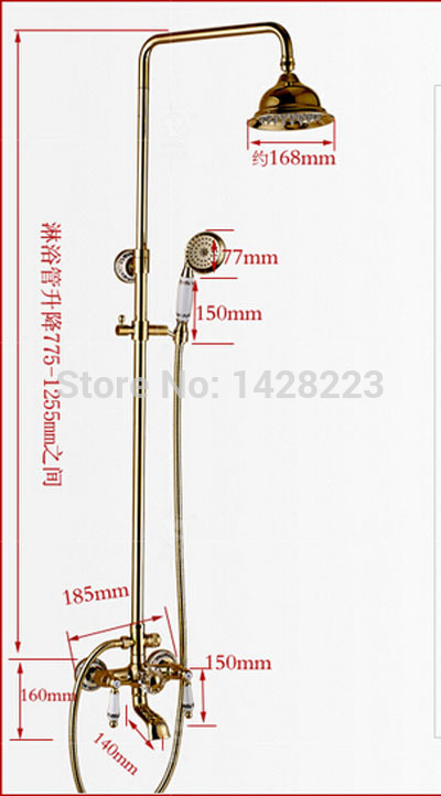 golden dual handles bathroom tub shower set faucet wall mounted 6" rainfall showerhead + handheld shower