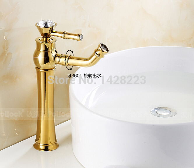golden elegant countertop bathroom vanity mixer faucet single handle with and cold water