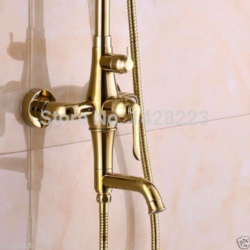 good quality single handle rain shower bath faucet set with handshower golden 8" ultrathin showerhead