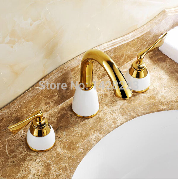 luxury 8" widespread dual handles bathroom basin faucet deck mounted golden three holes basin mixer taps