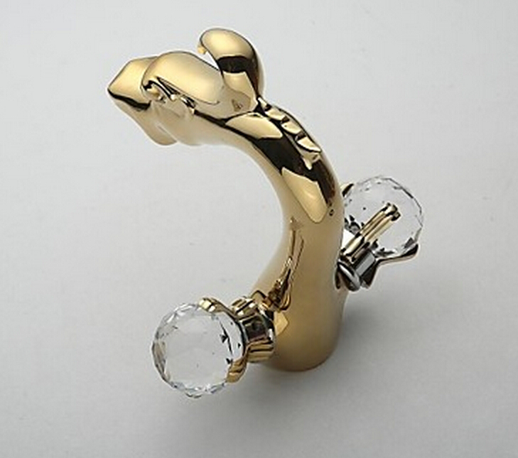 luxury dragon shape dual cristal handles basin vessel sink faucet deck mount one hole golden bathroom mixer taps