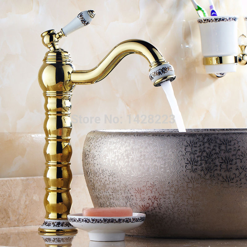 luxury gold polished deck mounted bathroom basin sink faucet countertop single handle basin mixer tap