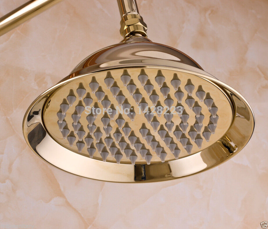 modern wall mounted 8" rain shower & handshower bathroom shower set faucet golden polished fast