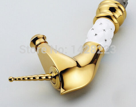 new design deck mounted single top handle bathroom basin faucet gold-plate and cold water mixer taps