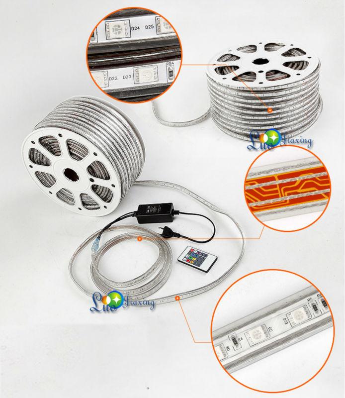 10m - 50m 110v/220v high voltage smd 5050 rgb led strips lights waterproof + ir remote control + power supply