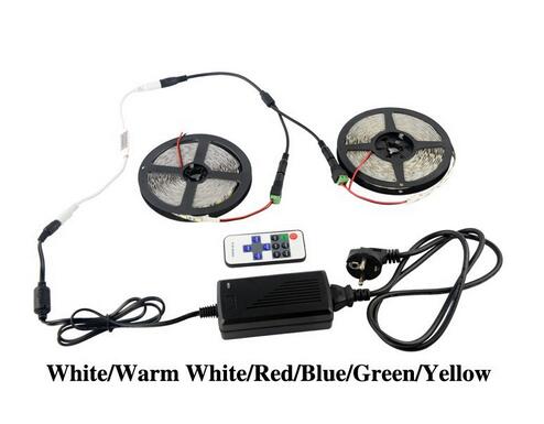 10m rgb led strip 5050 waterproof 2*5m smd strip lighting +44 key ir remote controller +dc12v 5a power adapter wled53
