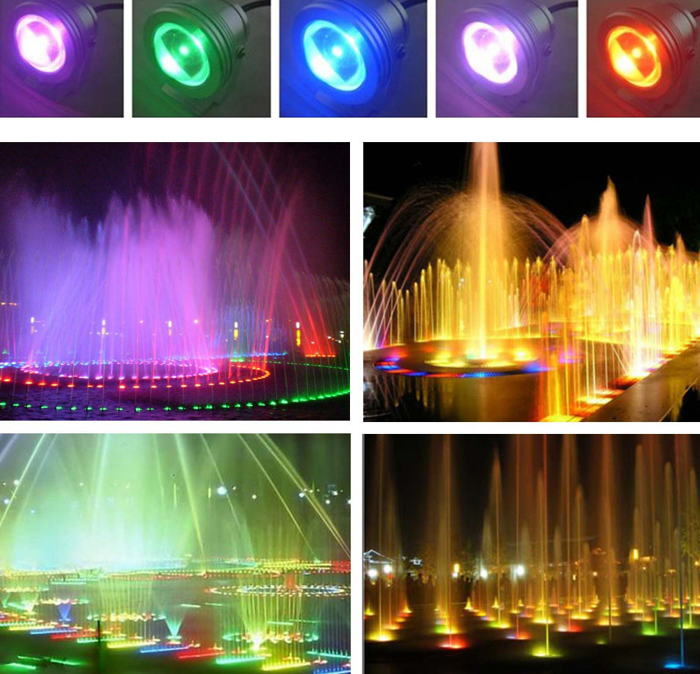 10pcs 10w 12v rgb led underwater light 1000lm waterproof ip68 fountain pool landscape lamp 16 colors change with 24key ir remote