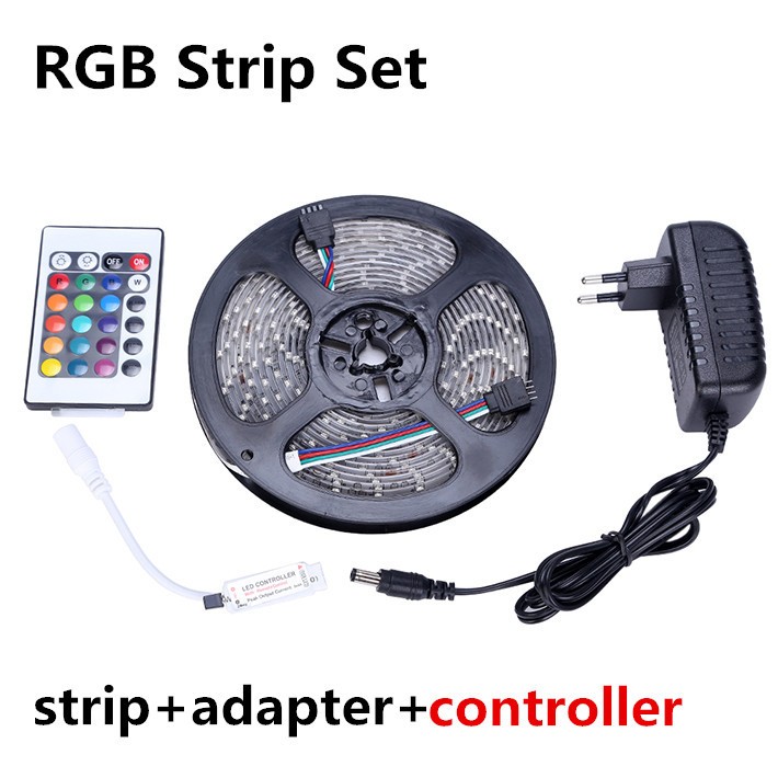 10set waterproof led strip 5m 300leds 3528 smd with 12v 2a power adapter, 24key mini remote controller only for rgb strip light