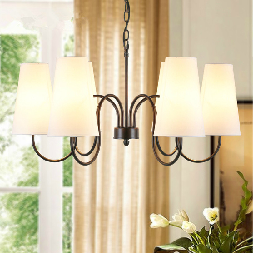 2015 american country pastoral vintage painted iron round chandelier north europe simple linen lampshade chandelier