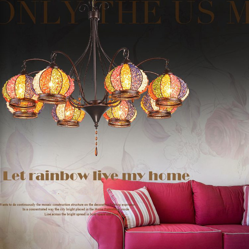 2015 creative european luxury pastoral hand knitting colorful mosaic/rainbow crystal 8 heads foyer led chandelier