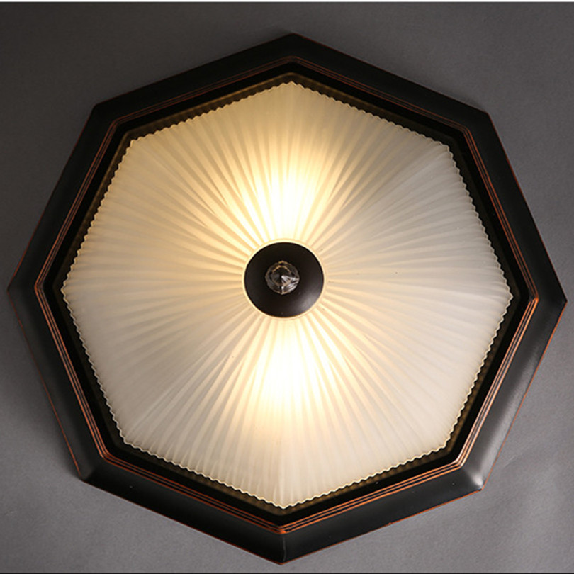 2016 dia32cm american retro octagon iron led ceiling light kitchen wave glass ceiling light with 2pcs 3w led original bulb