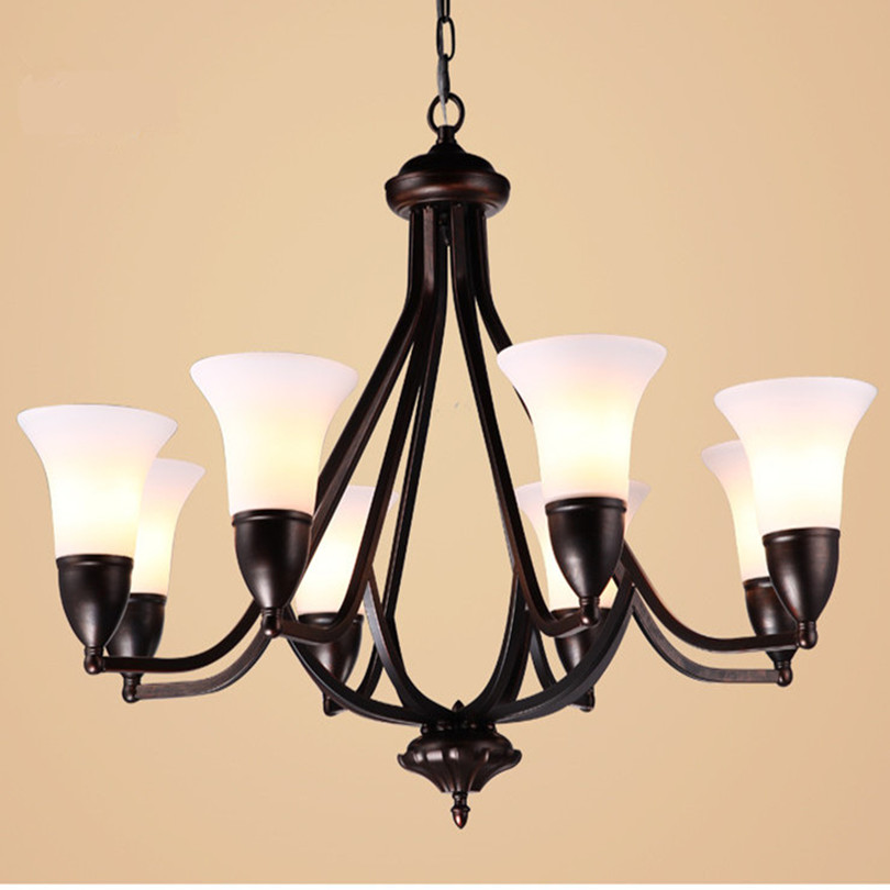 american country retro painted iron chandlier europe frosted glass lampshades chain pendant chandelier