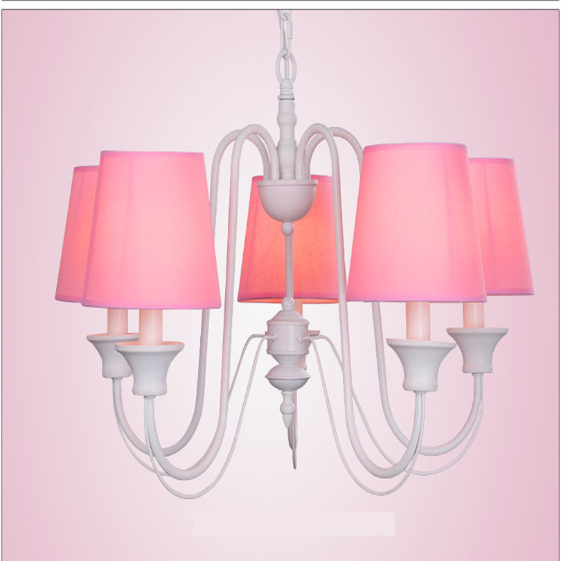 american modern led pink white chandelier for living room simple europe iron korea chandelier with fabric lampshades