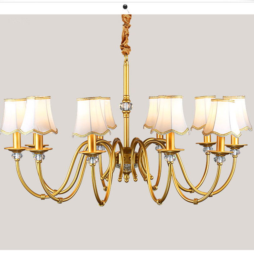 american modern luxury copper chandelier living room simple led pendant crystal chandelier with fabric lampshades