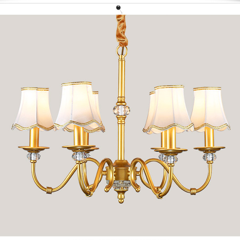 american modern luxury copper chandelier living room simple led pendant crystal chandelier with fabric lampshades
