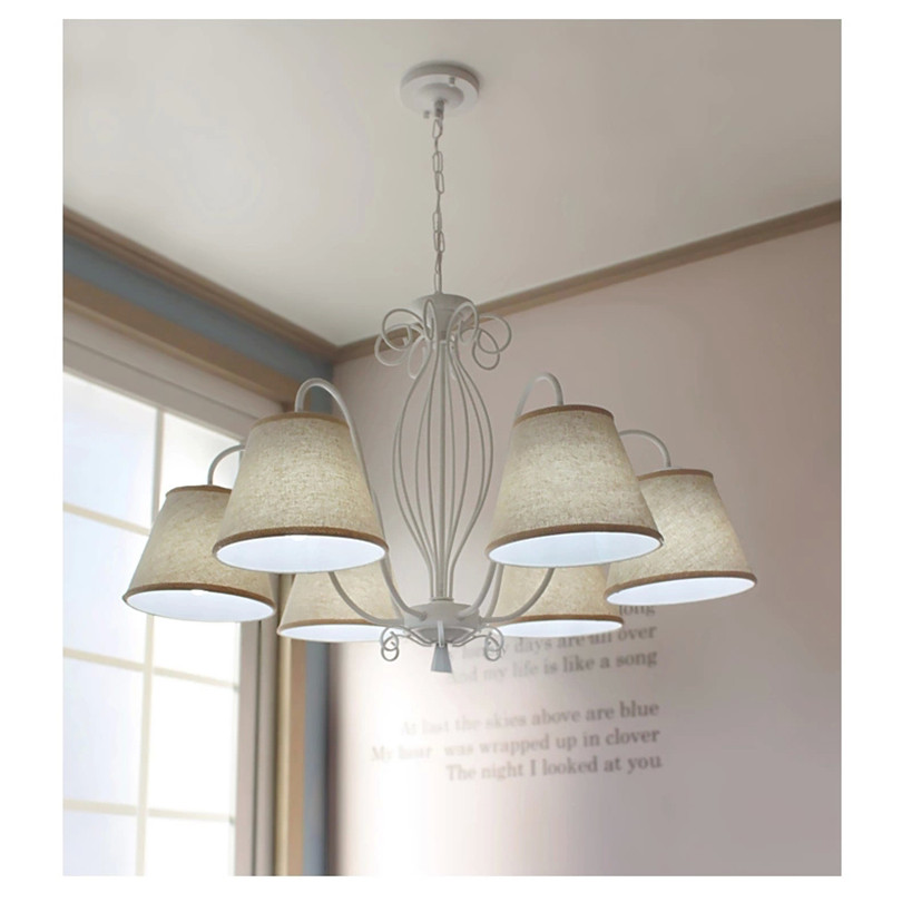 american modern simple led pendant iron chandelier pastoral white fabric lampshades korean style chandelier