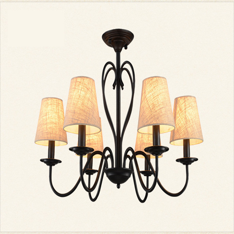 american style country iron pendant chandelier retro simple led ceiling chandelier with linen lampshades for living room