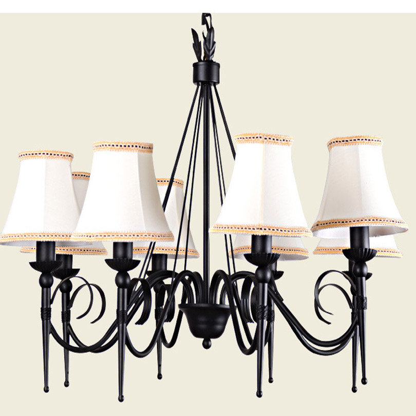 europe country simple painted iron chandelier american retro led fabric lampshades chandelier for living room