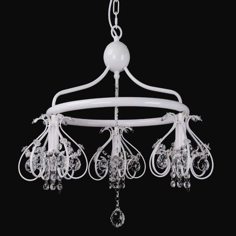 europe modern simple led crystal chain pendant chandelier 3 head white painted iron chandelier