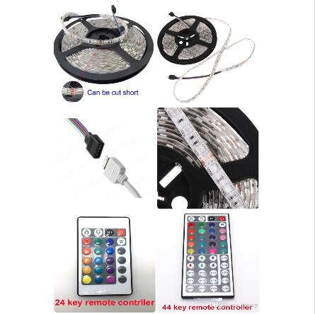 led strip lights rgb 5050 5m/set 60pcs/meter waterproof with 24/44 keys remote controller+ dc12v 5a power adapter